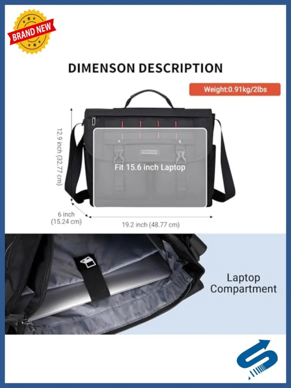 Large Lightweight Nylon Messenger Bag for Men, 15.6